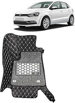 KINGSWAY Accessories Premium 7D Car Floor Mats Only Compatible with Volkswagen Polo Year 2009 to 2022 All Model, Set of 3 Pcs, 100% Waterproof & Washable Luxury 7D Car Foot Mats, Black