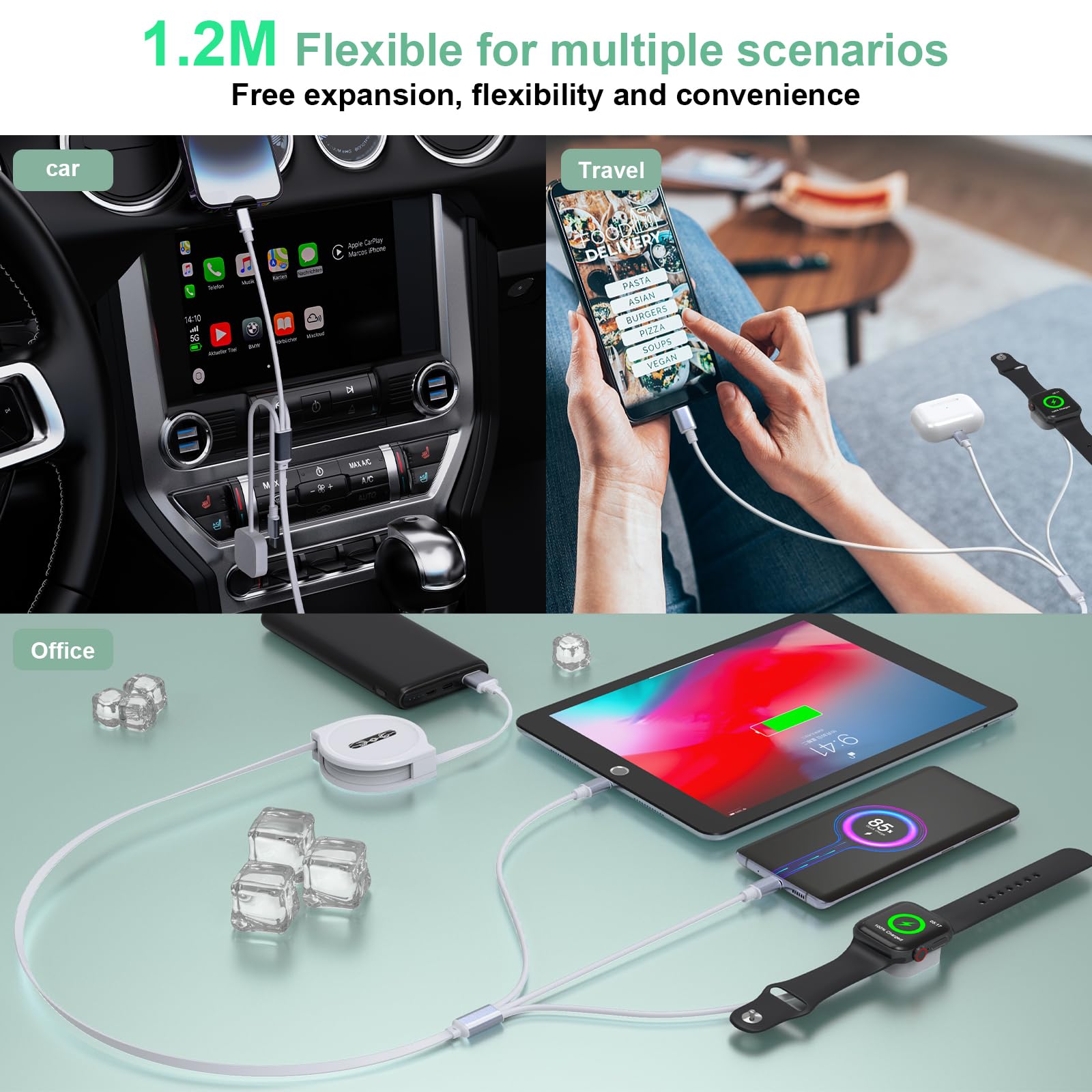 Amazon.co.jp: マルチ3イン1格納式ユニバーサル電話充電ケーブル+Apple 