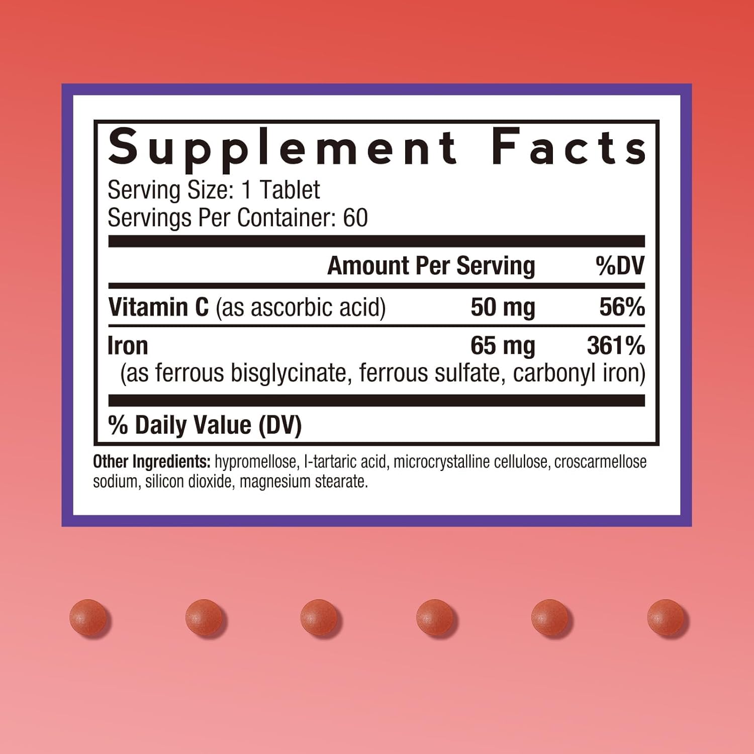 Doctor's Recipes Iron Supplement for Women & Men, 65mg from Ferrous Bisglycinate Sulfate Carbonyl Iron, Non-Constipating, Vitamin C for Optimal Absorption, Energy, Blood Support, 60 Tabs - Image 2