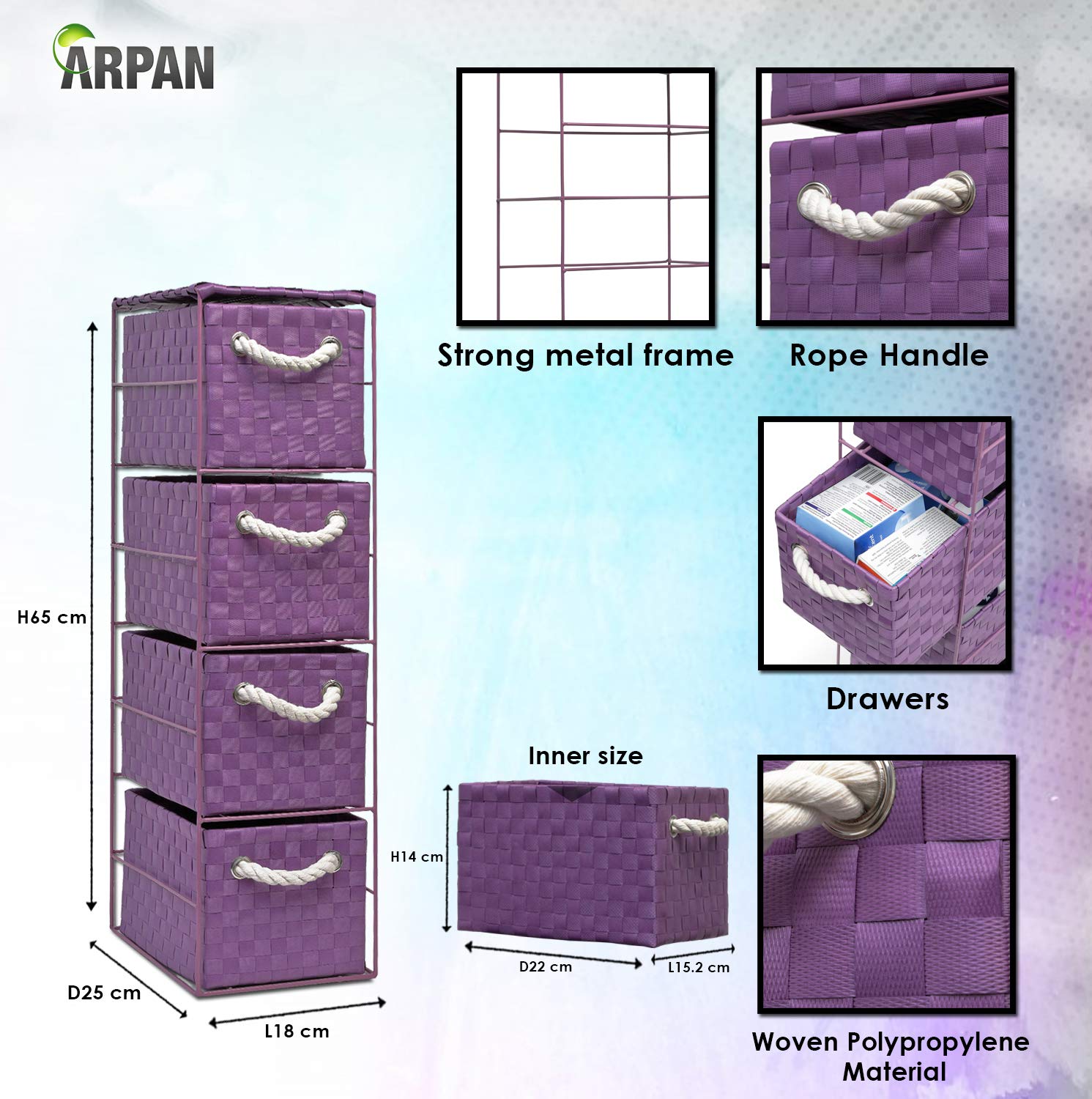 ARPAN Armario de almacenamiento de 2 x 4 cajones para dormitorio, baño, hogar, oficina (morado)