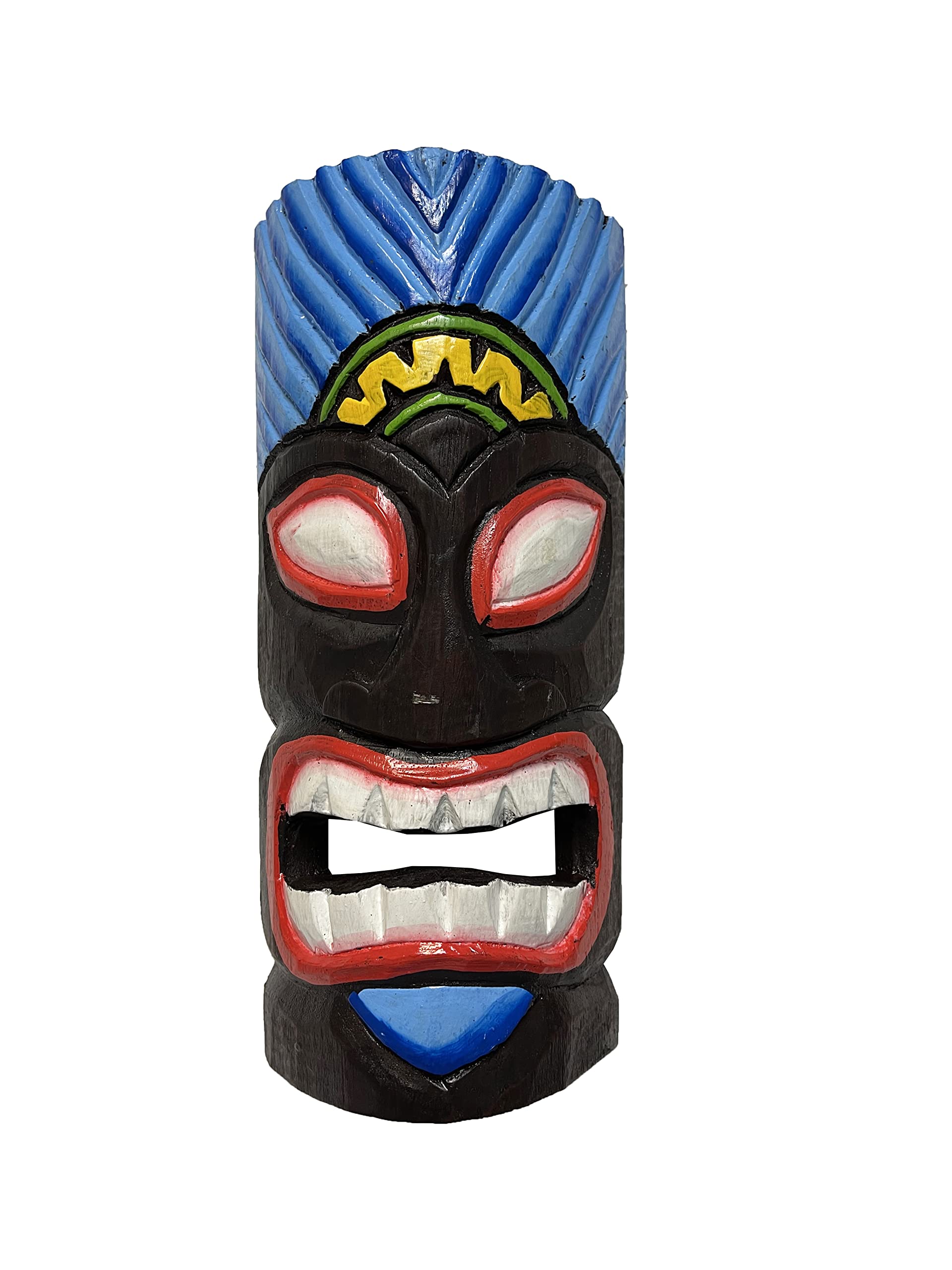 My Family House Tiki Mask Wall Hanging - Multicoloured - Hand Carved Albesia Wood Decoration Tiki Bar Hawaiian Garden Hand Painted