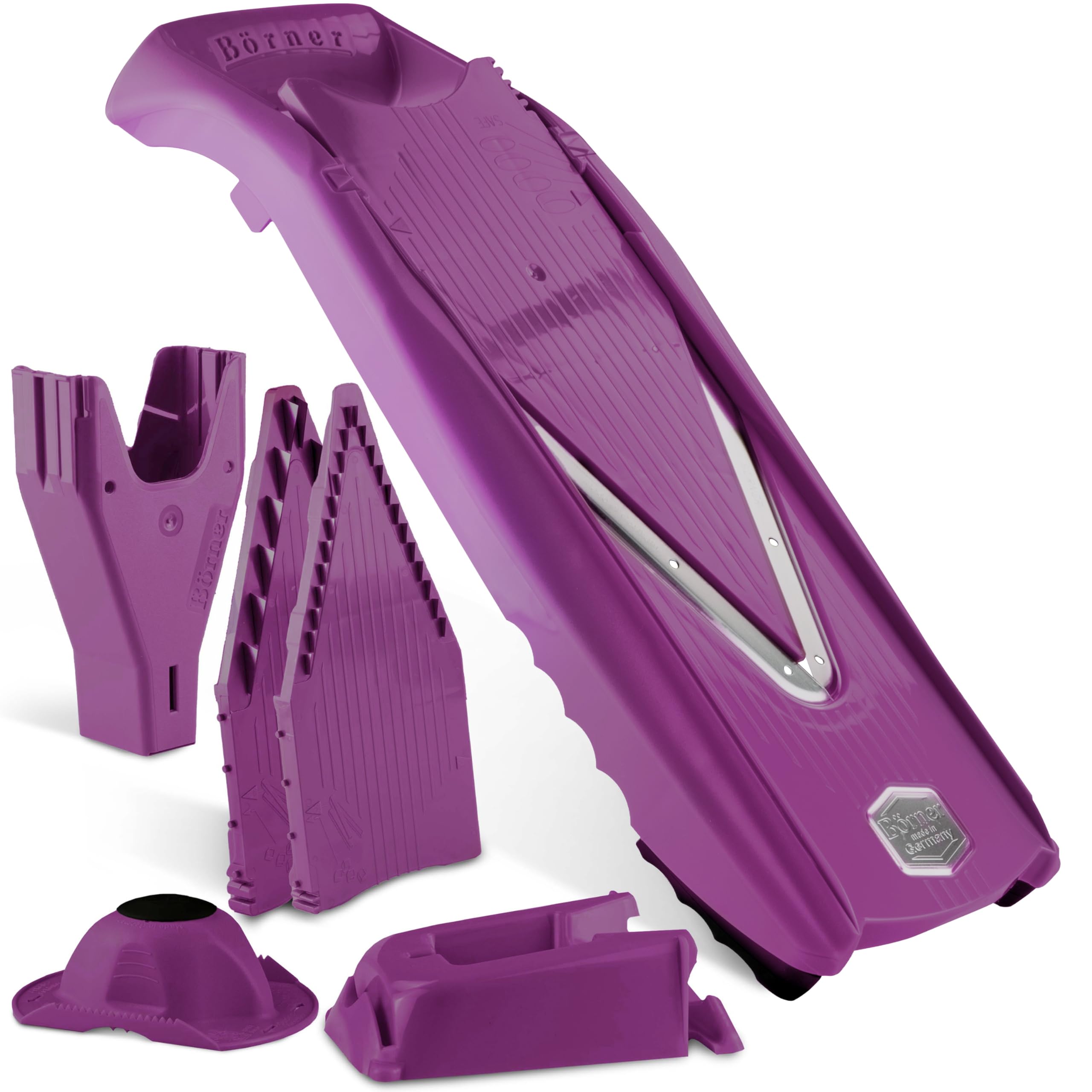 Börner by Reston Lloyd Mandoline Slicer V5 (Professional Set) • V-Slicer with 10 Cutting Styles & Safety Food Holder • Adjustable Kitchen Slicer for Vegetables & Fruits • Color: Purple
