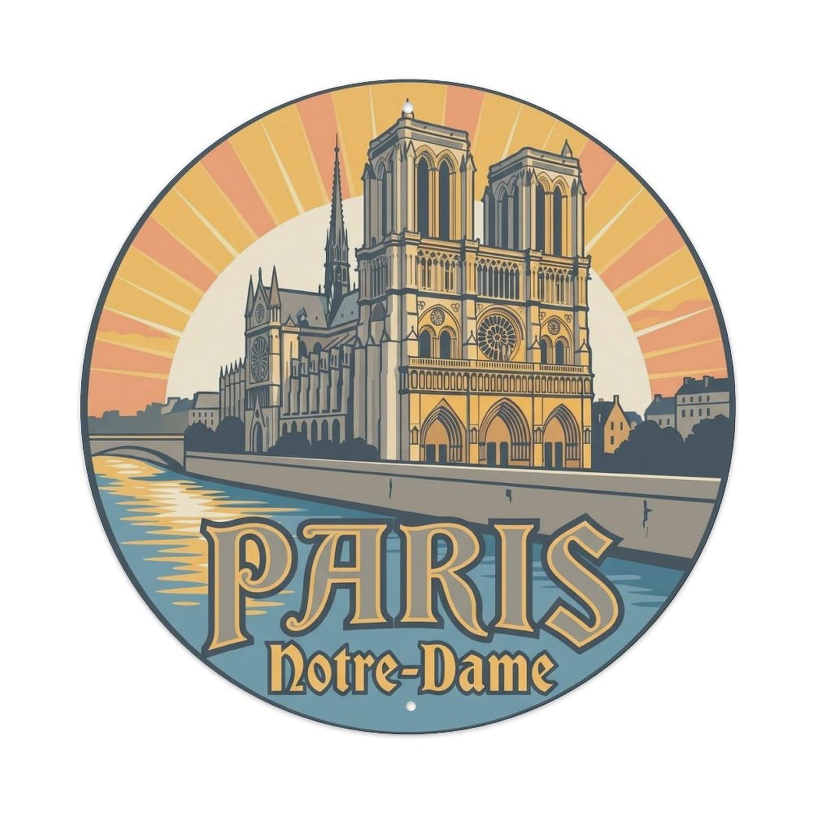 Vintage Travel Parisian Notre Cathedral Metal Tin Sign Plaque