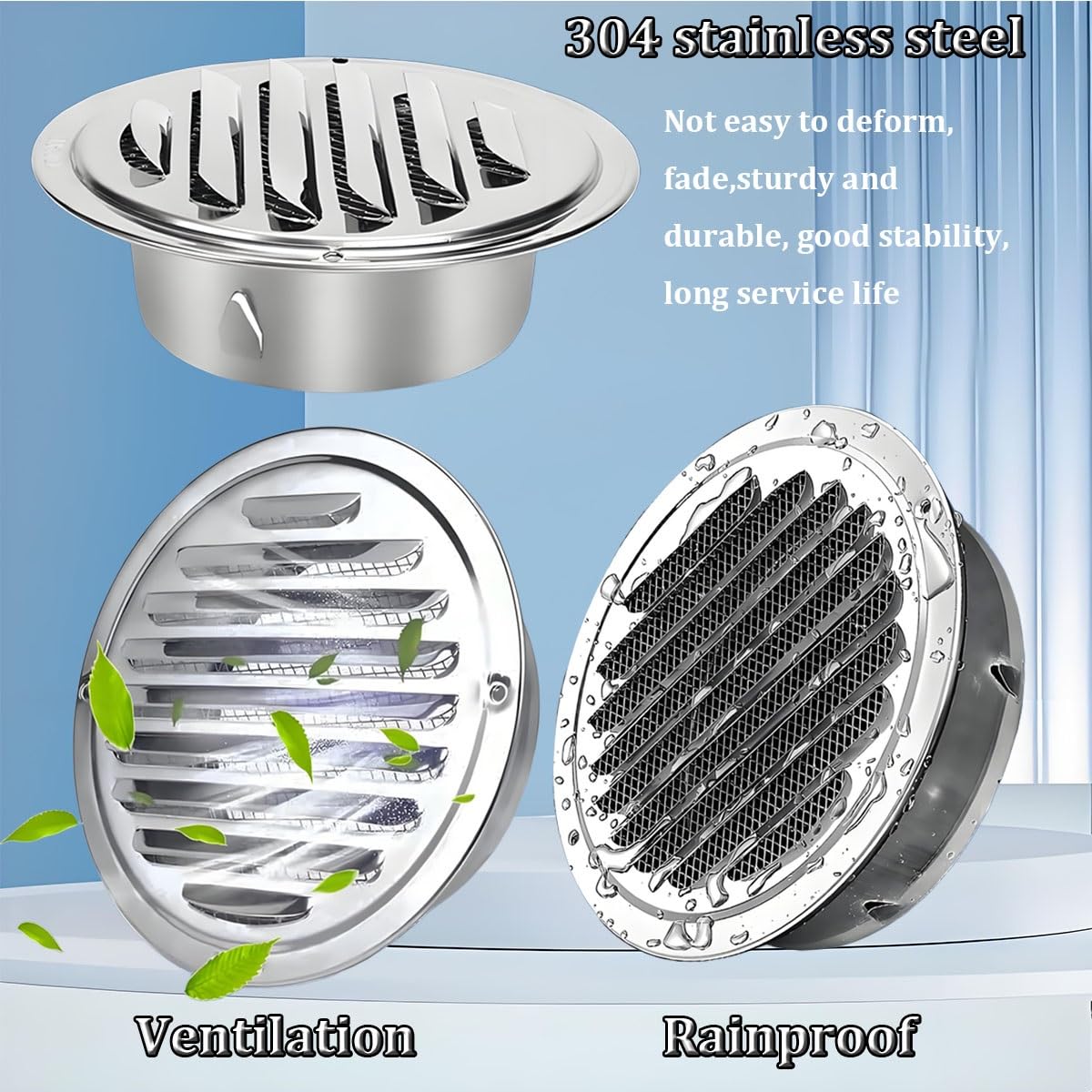 304 Sortie D'air Murale Ronde En INOX 50mm-300mm Grilles De Ventilation Plates，Grille D'échappement Avec Maille, Pour Chambre Entrepôt Garage Caravane(300mm)
