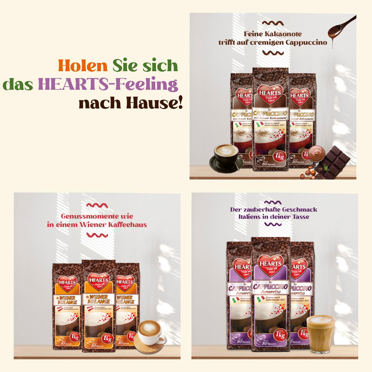 HEARTS Cappuccino Mix zestaw 6 próbek 1 kg kawy smakowe