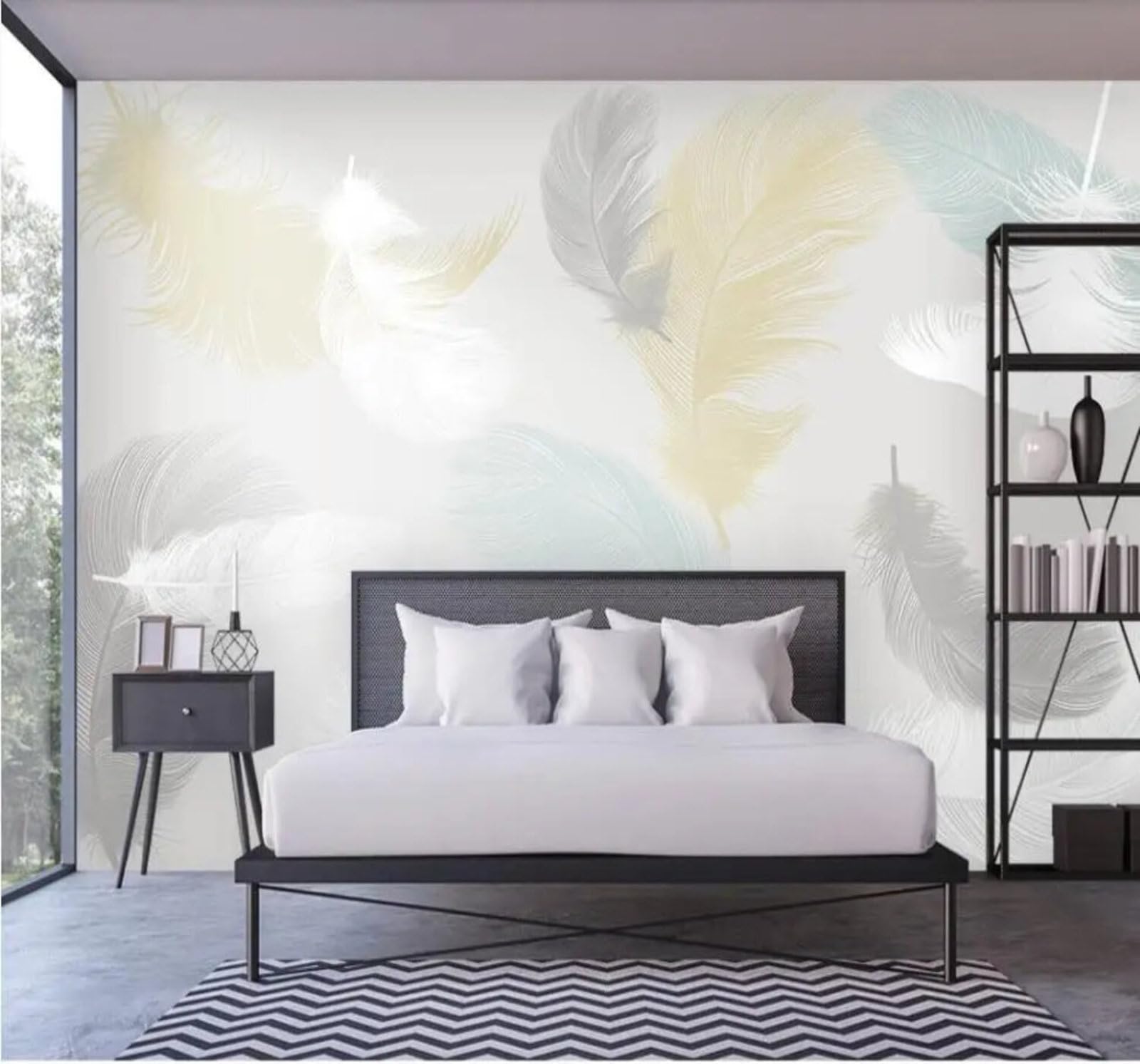 Tzxztt Fresh Minimalist Beautiful Colourful Feathers Modern 3D Wallpaper Premium Textured Silk Neutral Tones Material Ideal for Living Room Bedroom-200cm×140cm