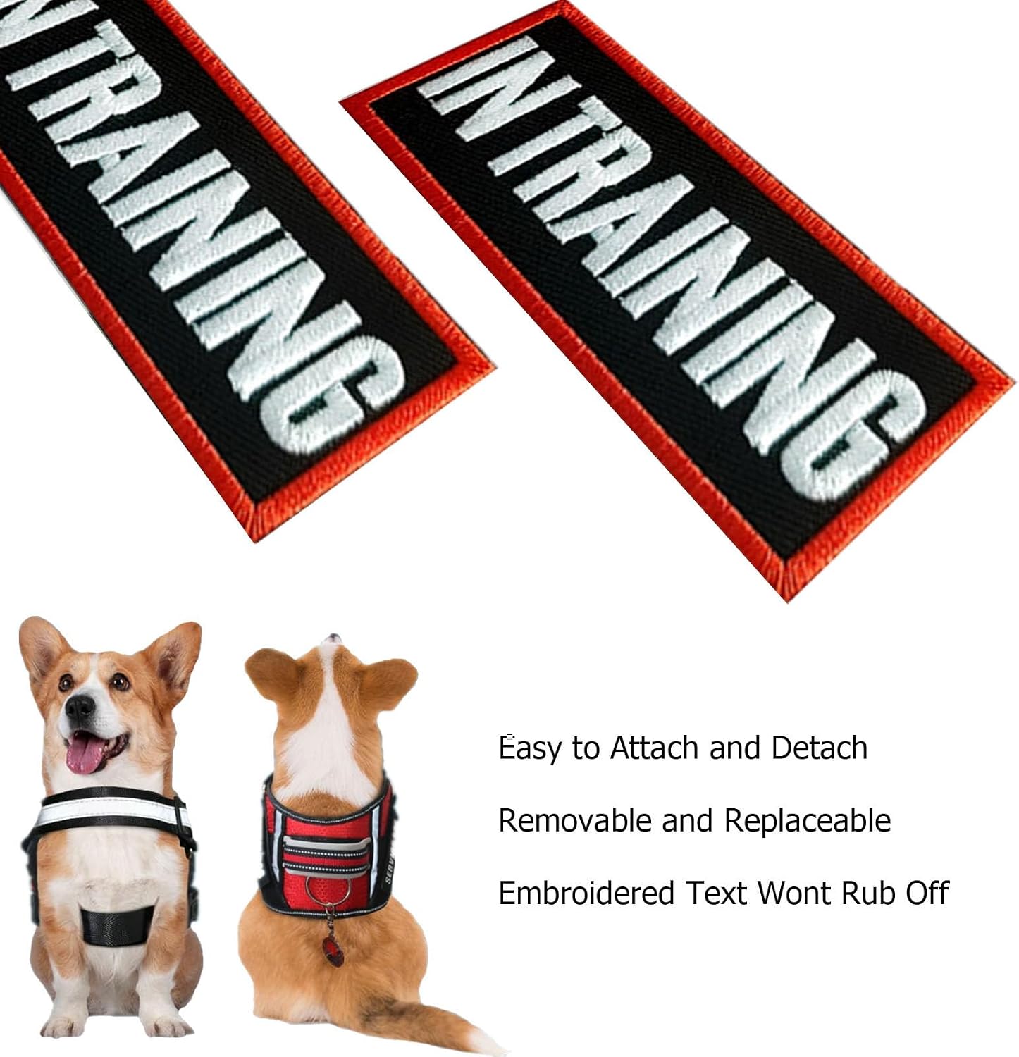 2 Pack Service Dog Patches for Harness, Tags with Hook and Loop Patches Red Border for Vests and Harnesses for Dog in Training, Service Dog, Emotional Support image 3