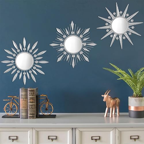 Vista 30 de Manortang Decoración de pared dorada de metal de 9 pulgadas, arte abstracto de sol, luna y estrella, arte de pared adornado con planeta místico