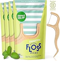 SmartLifeco Eco-Friendly Mint Dental Floss Picks (200ct) - Straw Wheat Blend, Anti-Shred Floss for Tight Gaps, Vegan Gum-Safe Flossers