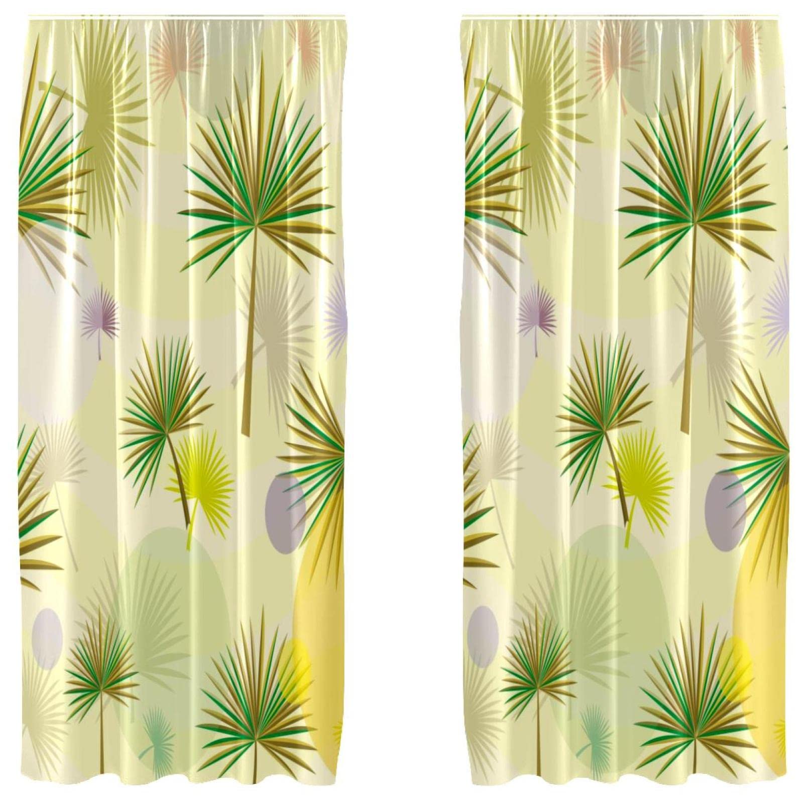 Rideaux jaune et vert motif palmier 139x213 cm pour fenetre