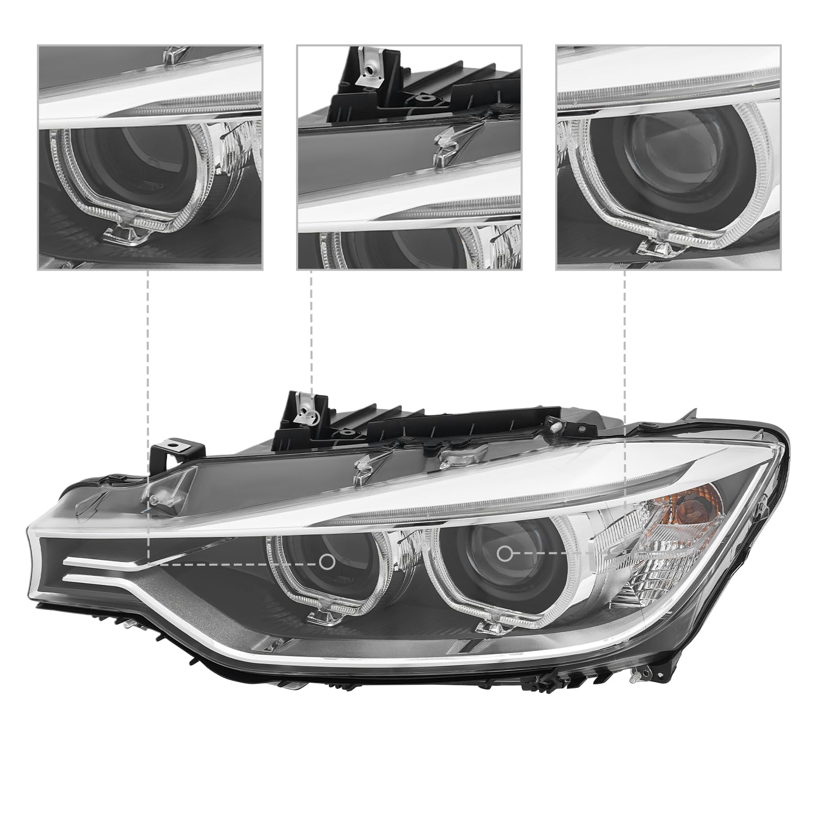 Faro delantero izquierdo HID para BMW Serie 3 F30 F31 (2011-2015), con luz diurna LED, carcasa negra, lente transparente, D1S, OE 63117314532