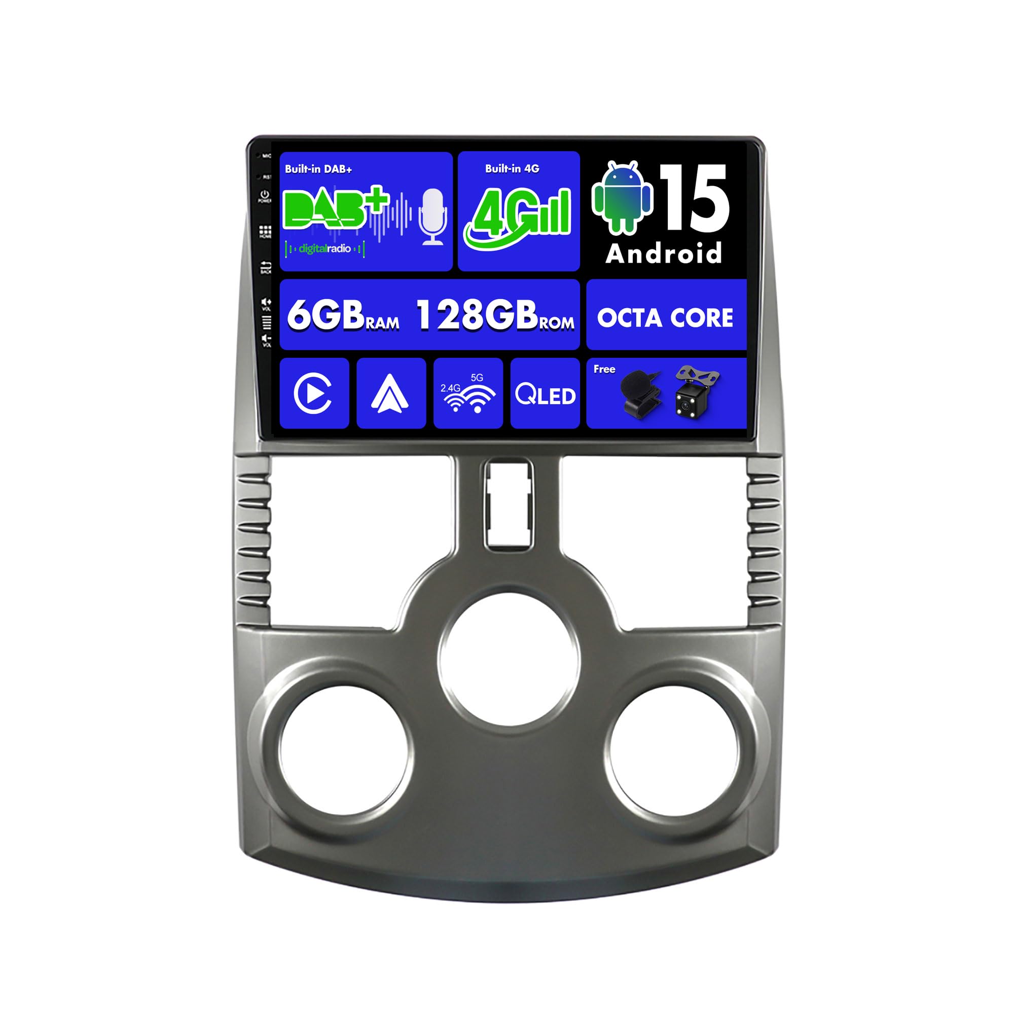 SXAUTO Android 15 - Built-in 4G DAB - 6G+128G - Autoradio für Toyota Rush/Daihatsu/Terios (2006-2016) - Dual Band WiFi - CarPlay Android Auto - Kamera + MIC - Lenkradsteuerung - QLED 9 Zoll Octa-Core