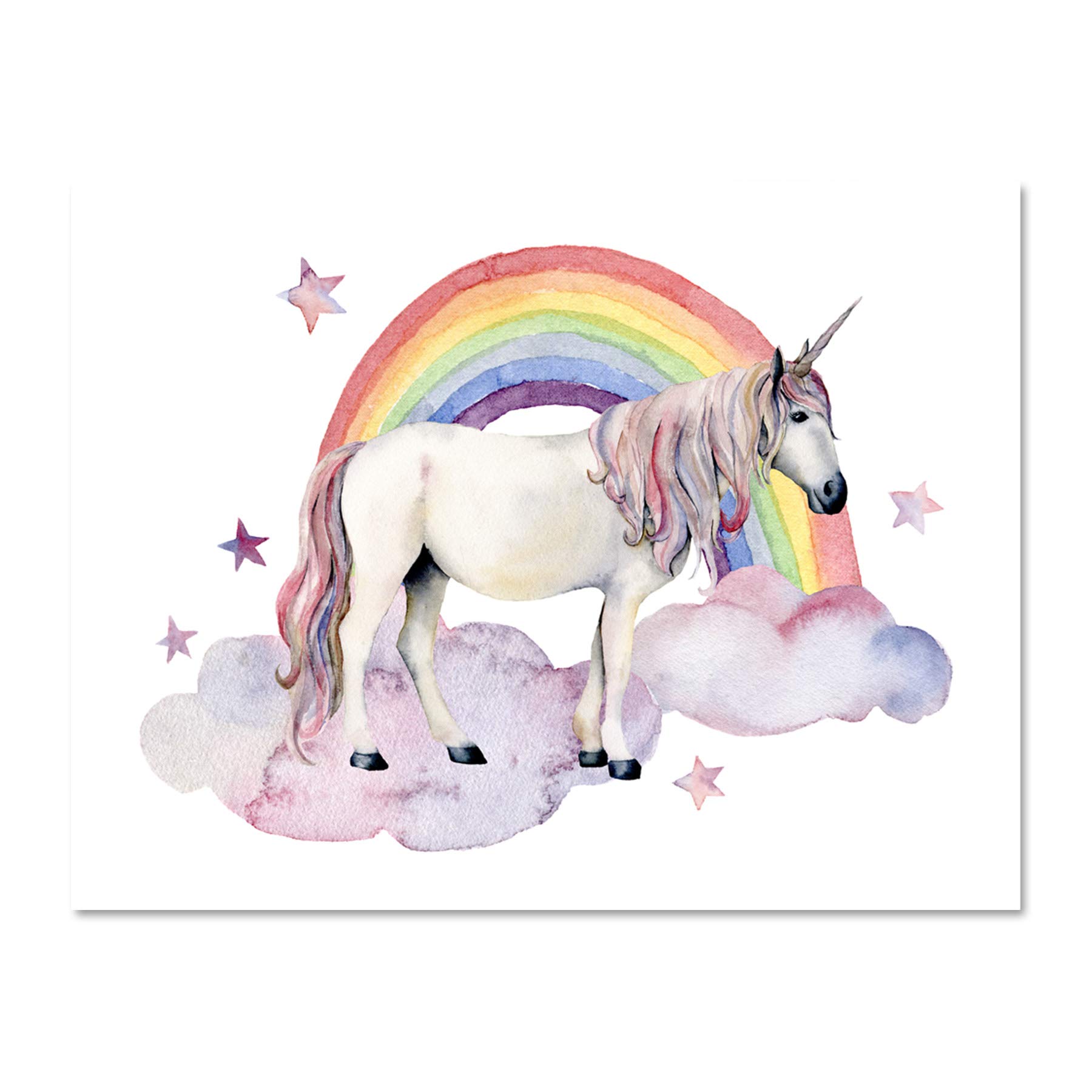 Wee Blue Coo Unicorn Watercolour Rainbow Large Framed Art Print Wall Poster 18x24 inch