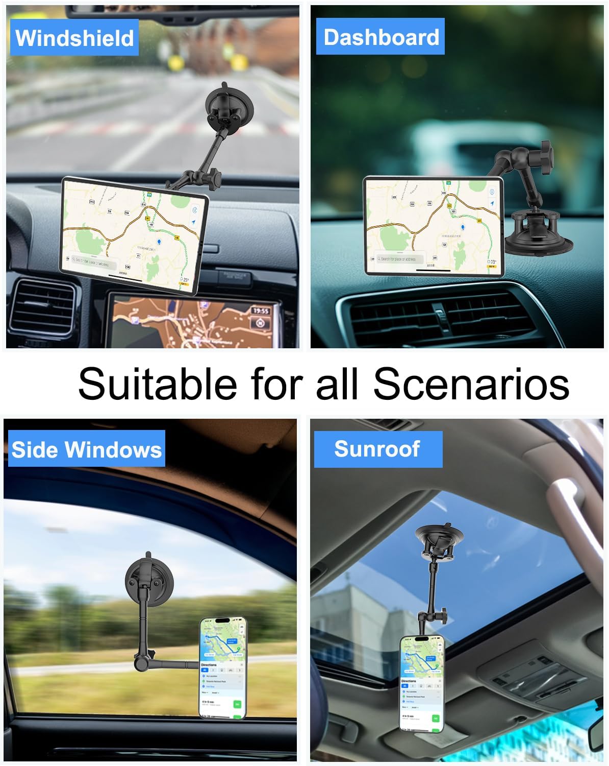 Heavy Duty Magnetic Tablet Mount for Truck Dashboard Windshield, Long Arm Suction Cup Car Mount for iPad Pro Air Mini 4–11'', MagSafe Holder for SUV Van Pickup iPhone 16/15 Galaxy