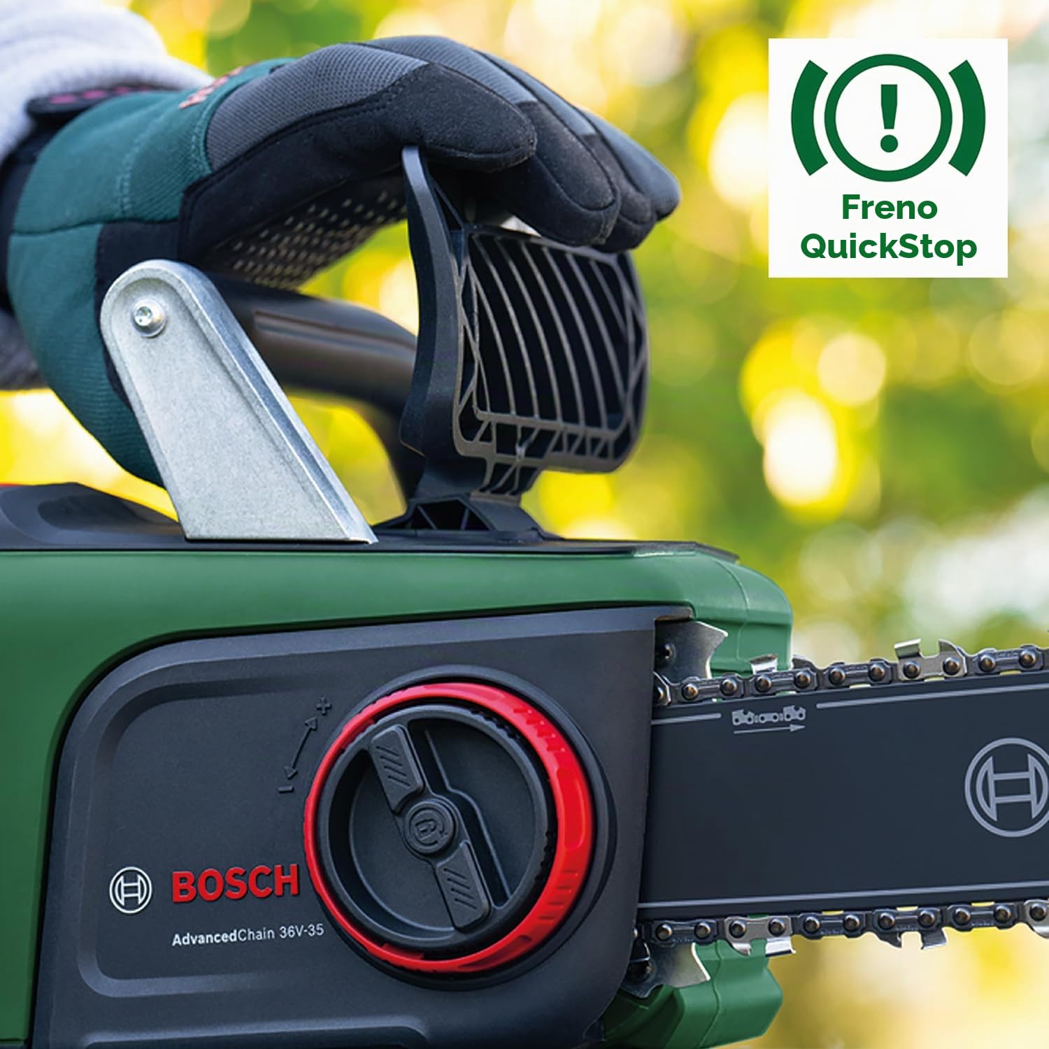 Bosch Sega a catena a batteria AdvancedChain 36V-35-40 (per tagliare in legno duro; 36 Volt System; velocità della catena: 14m/s; senza batteria)