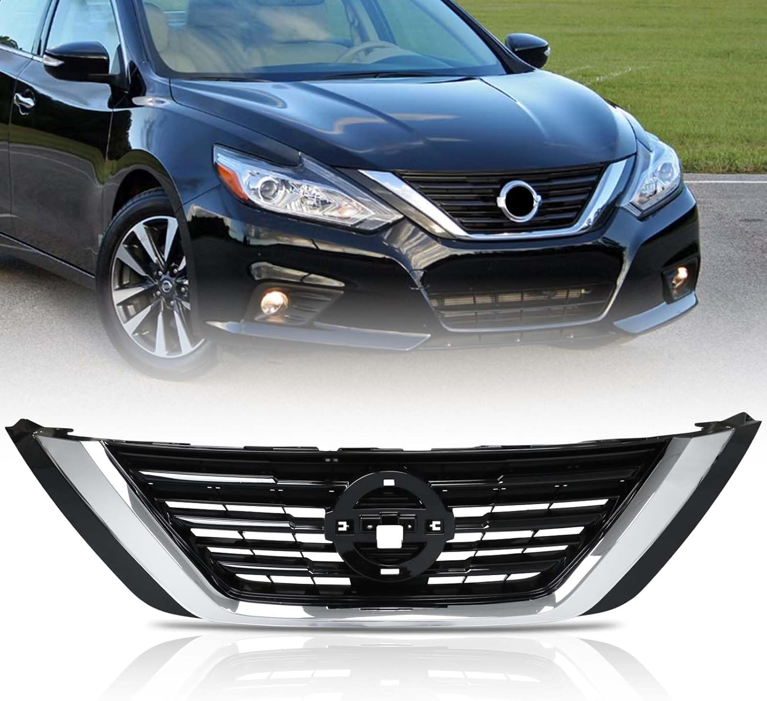 Front Bumper Black Air Intake Grille Replacement Shroud Front Air Intake Grill Replacement Kit Compatible with 2016 2017 2018 Nissan Altima Sedan Upper Grille