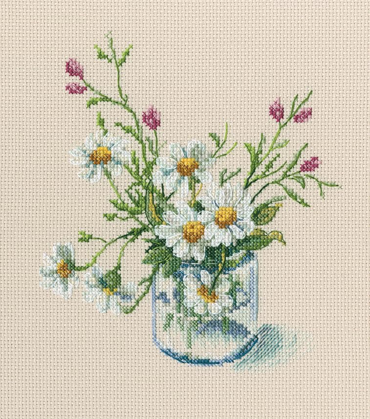 Cross Stitch Embroidery Kits for Adults Flowers, Sweet Home - Warm Peace of The Bloomy Summer 15.5x17.5cm/6.1x6.9 14CT