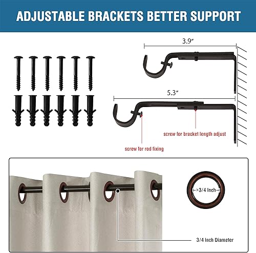 Miniatura 10 de H.VERSAILTEX Barras de cortina de ventana para ventanas de 30 a 48 pulgadas, empalme ajustable de 34 pulgadas de diámetro, juego de barra de cortina