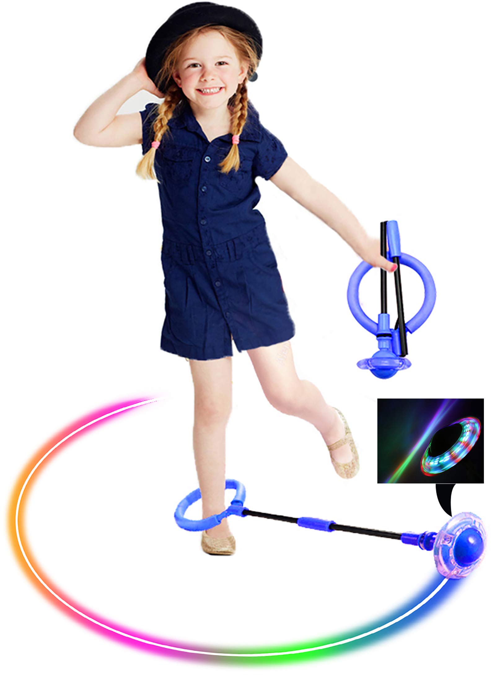 ILNCLUY Skip Ball for Kids, Foldable Ankle Skip Ball Flashing Jumping Ring Colorful Sports Swing Ball, Fitness Fat Burning Jump Rope Game for Boy and Girl