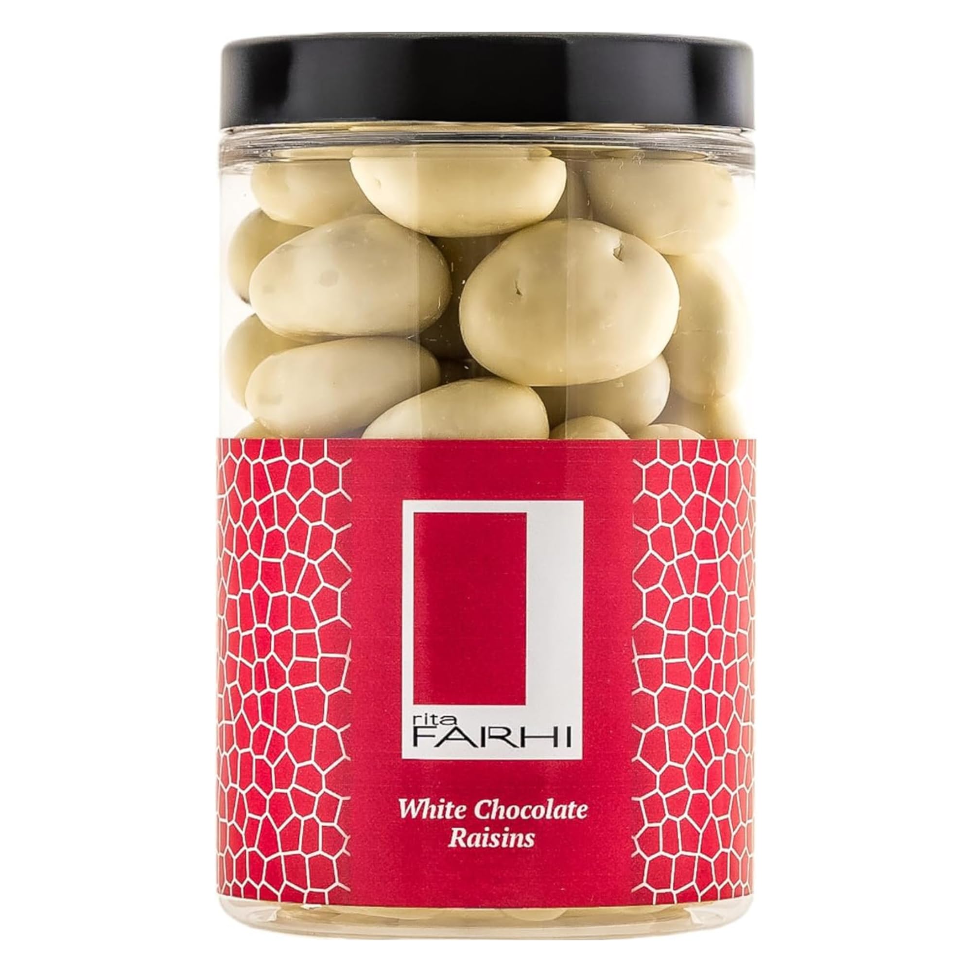 Rita Farhi White Chocolate Raisins Luxury Gift Jar 350g – Belgian Chocolate Covered Jumbo Raisins, Vegetarian Sweet Treat for Birthdays & Thank You Gifts