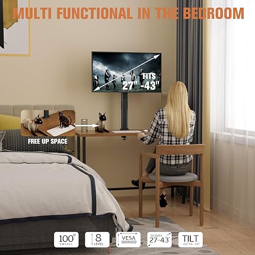 Miniatura 8 de HEMUDU Soporte de brazo para monitor de escritorio de 27 a 42 pulgadas para pantalla de computadora curvada plana con giratorio, altura ajustable,