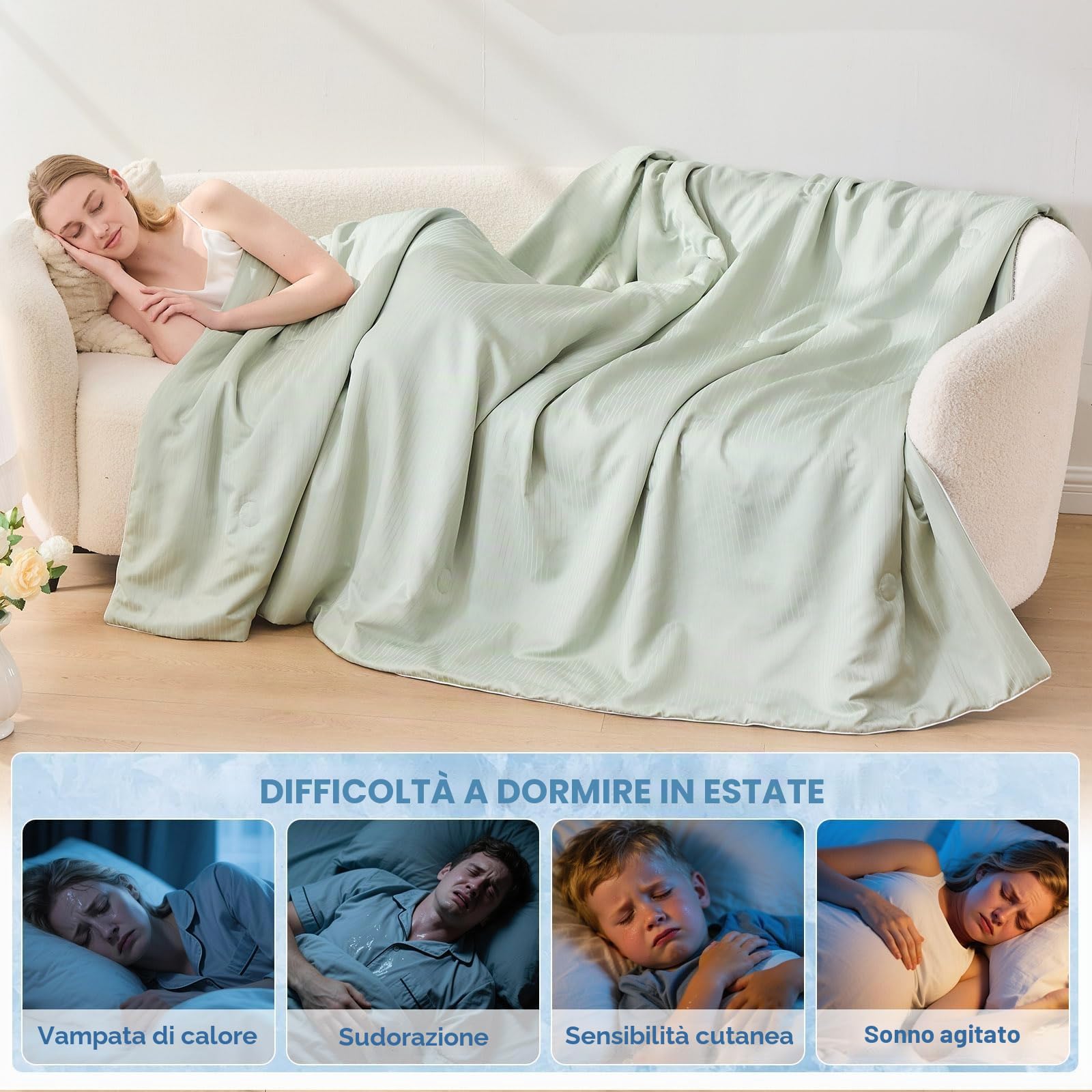 Qucover Trapunta Estiva Letto Matrimoniale 200 x 230, Arc-Chill 3.0 Q-Max>0.5 Trapunta Microfibra Leggera Reversibile, Coperta Rinfrescante Fresco Morbido Traspirante Multiuso, Grigio Verde