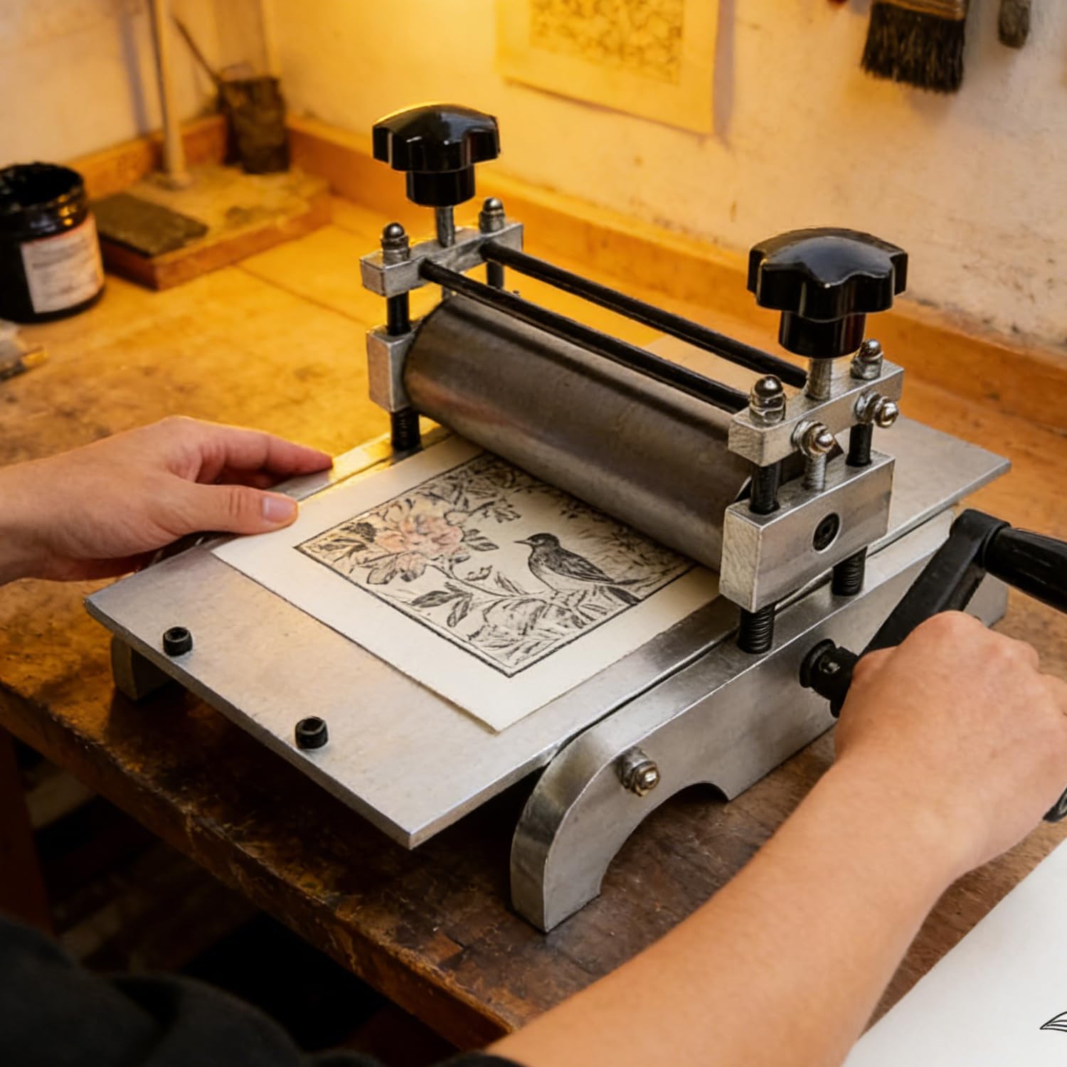 Macchina per incisione per stampa, pressa portatile e rullo per lastre, rullo regolabile in altezza, perfetto per studio, casa, scuola