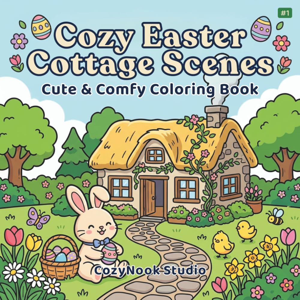 Cozy Easter Cottage Scenes: Cute & Comfy Coloring Book for Adults and Teens | Bold & Easy Hygge Designs for Relaxation