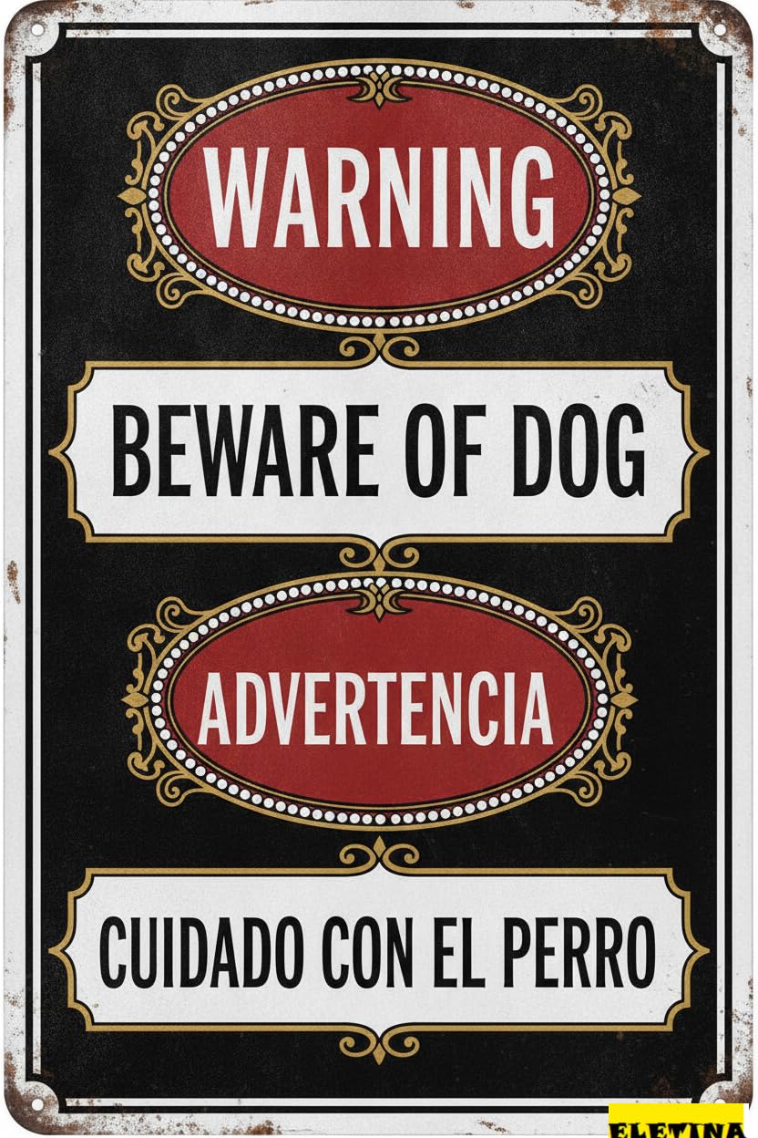 Personalized Sign for Man Cave Warning Bilingual Beware Of Dog English & Spanish Safety S. 8" X 12" Inch Metal. Private Property Decorative