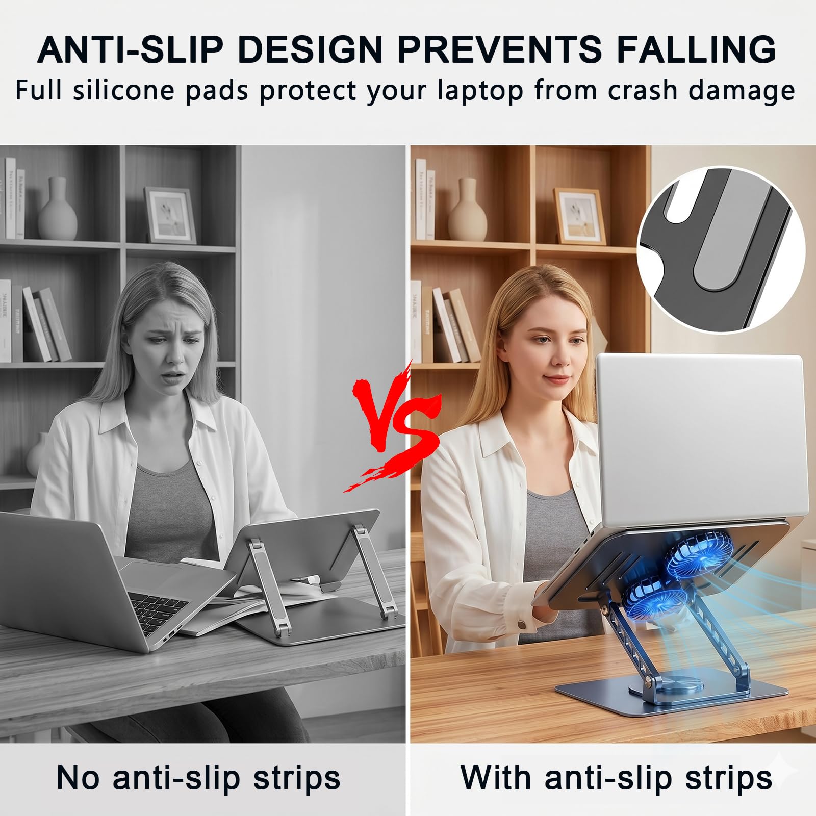 Soporte para portátil con ventilador de refrigeración, base giratoria de 360°, elevador de aluminio para laptop, soporte ergonómico plegable para computadora, altura ajustable y todos los