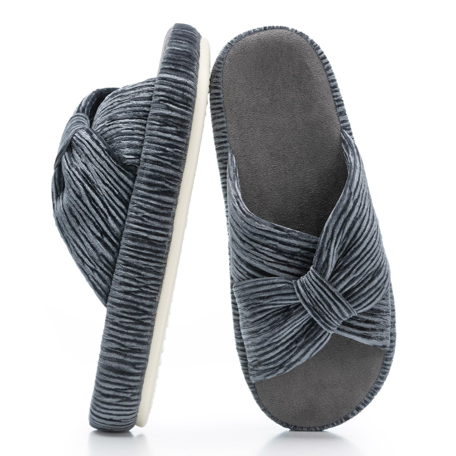 Chantomoo Slippers for Women Memory Foam House Bedroom Corduroy Bow Crossbands Slipper Shoes Comfy Trendy Gift Slippers