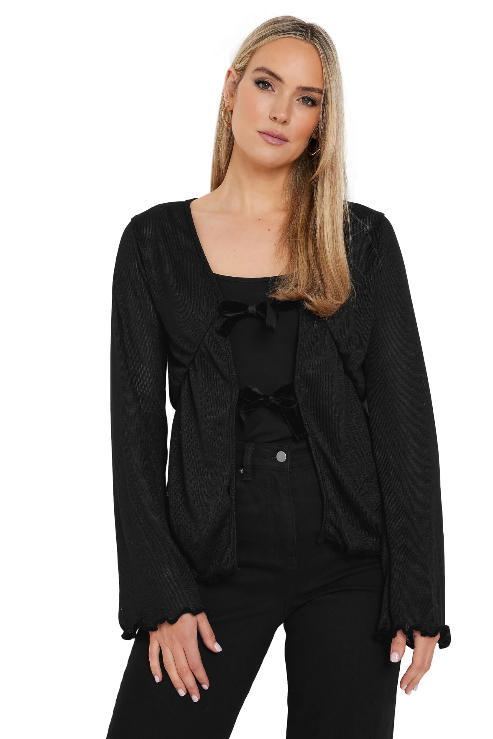 Long Tall Sally Women's Black - Lts Tall Velvet Bow Tie Front Top