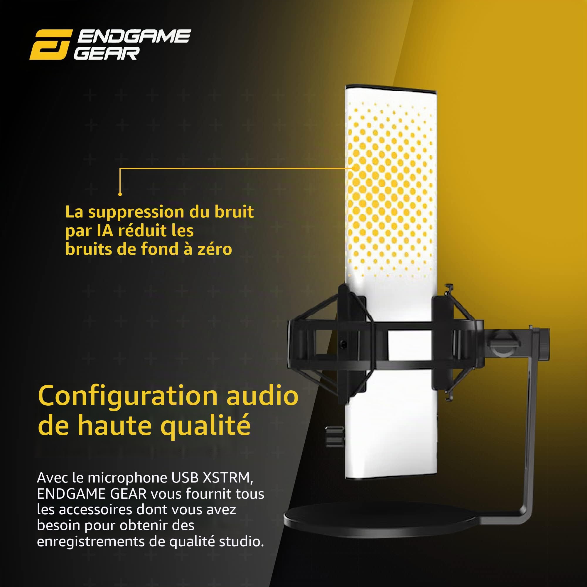 ENDGAME GEAR XSTRM Microphone USB PC Échantillonnage 192kHz 24bit de qualité Studio, Microphone Externe à réduction de Bruit IA et directivité cardioïde (Blanc)