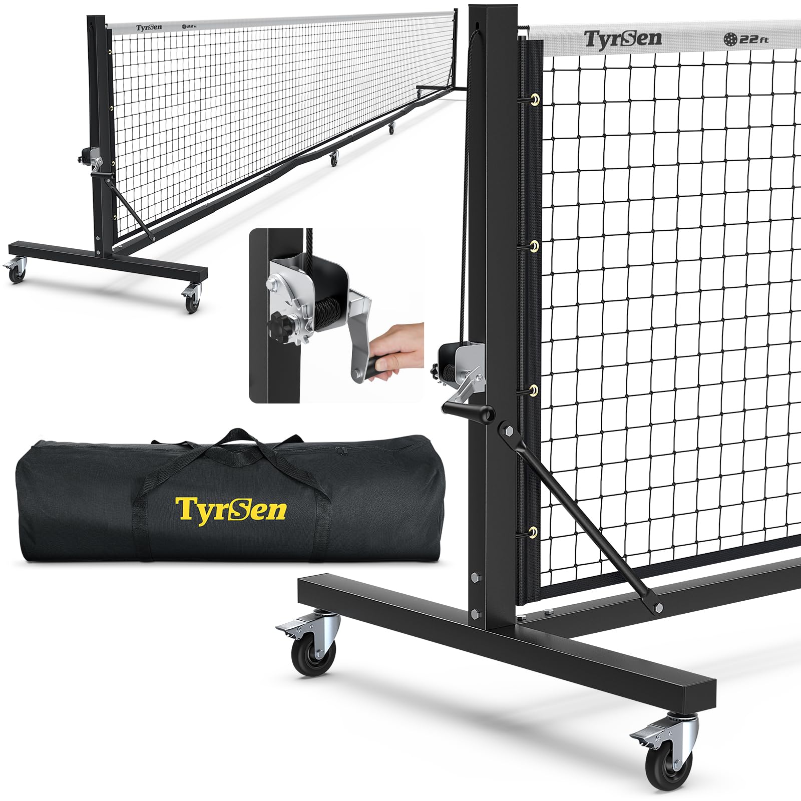 TYRSEN Pro 22ft Pickleball Net with Hand Crank