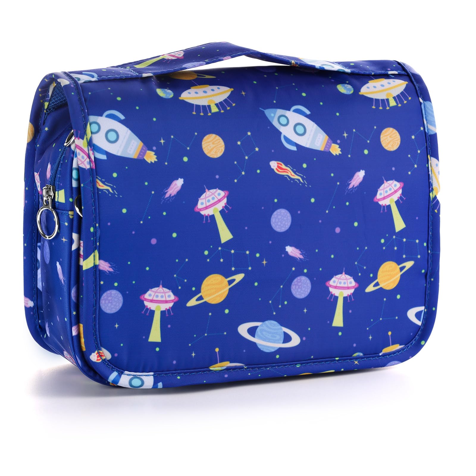 Vipdeal Kids Hanging Toiletry Bag for Boys, Travel Toiletry Bag for Little Young Boys Waterproof Wash Bag Toddler Traveling Toiletries, Space Blue