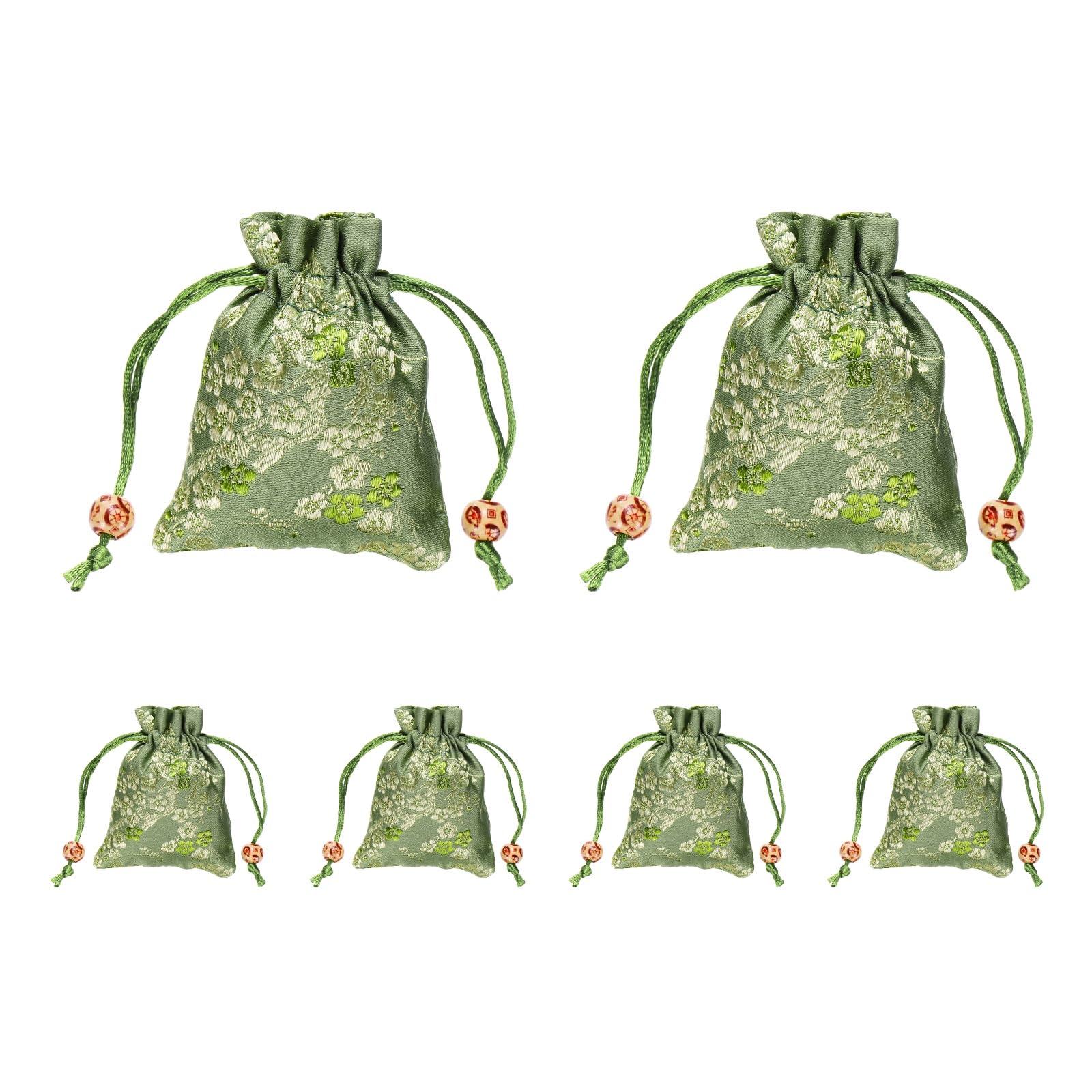 PATIKIL Silk Drawstring Bag, (3 x 4 Inch, Green) (6 Pcs), Embroidered Satin Gift Bags Wedding Favor Pouch with Drawstring, Suit for - Jewelry/Candy/Christmas Party/Birthday Gift