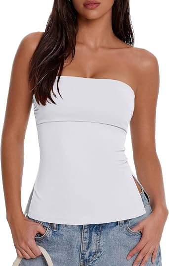 Avidlove Tube Tops for Women Double Lined Bandeau Side Split Strapless Sexy Going Out Shirt Lounge Summer Cute Tops