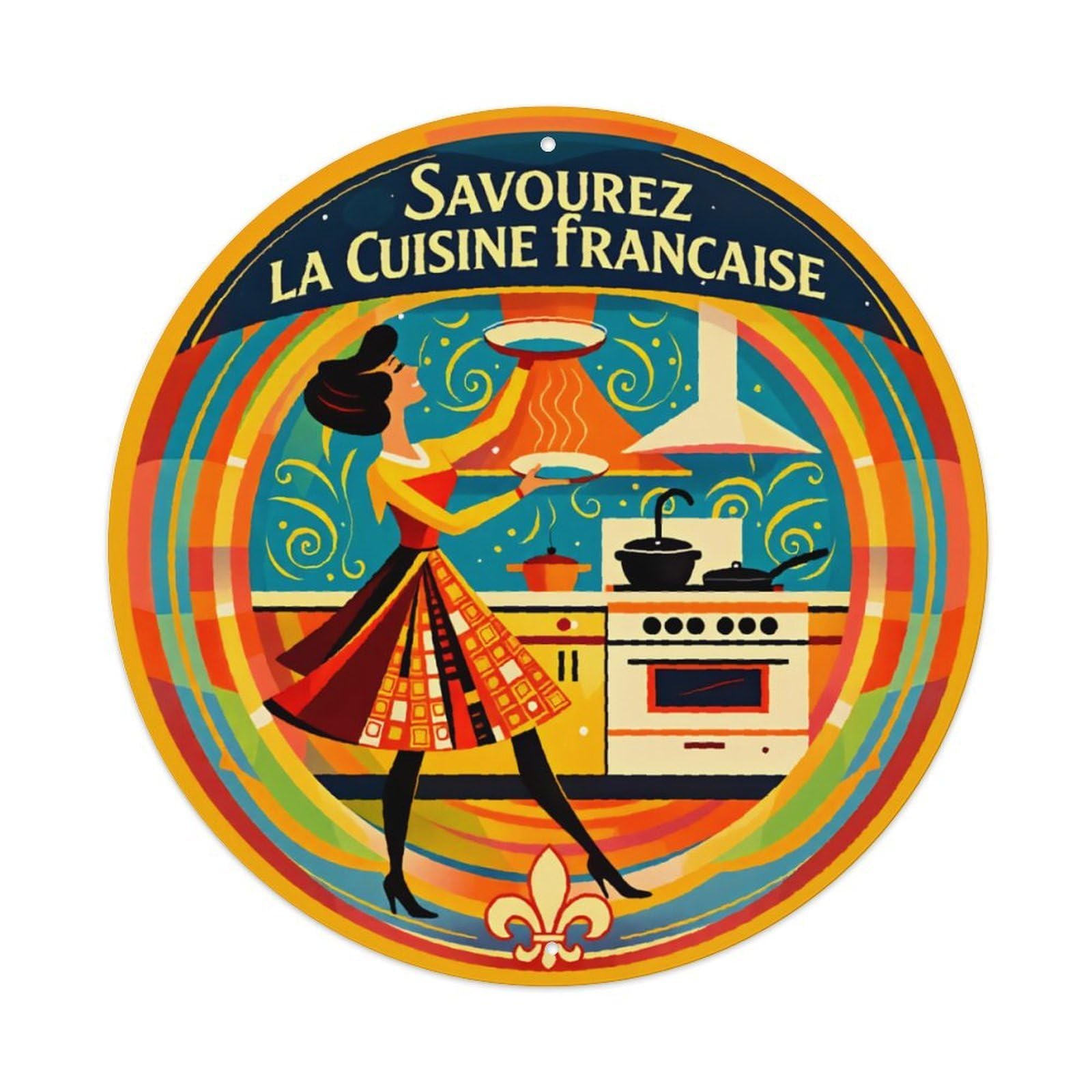 Ldfuieksufg Style French Retro Cuisine Kitchen Round Wall Sign Vintage Aluminium Metal Sign, Retro Wall Decor For Home, Bar, Garage & Farmhouse 20X20cm