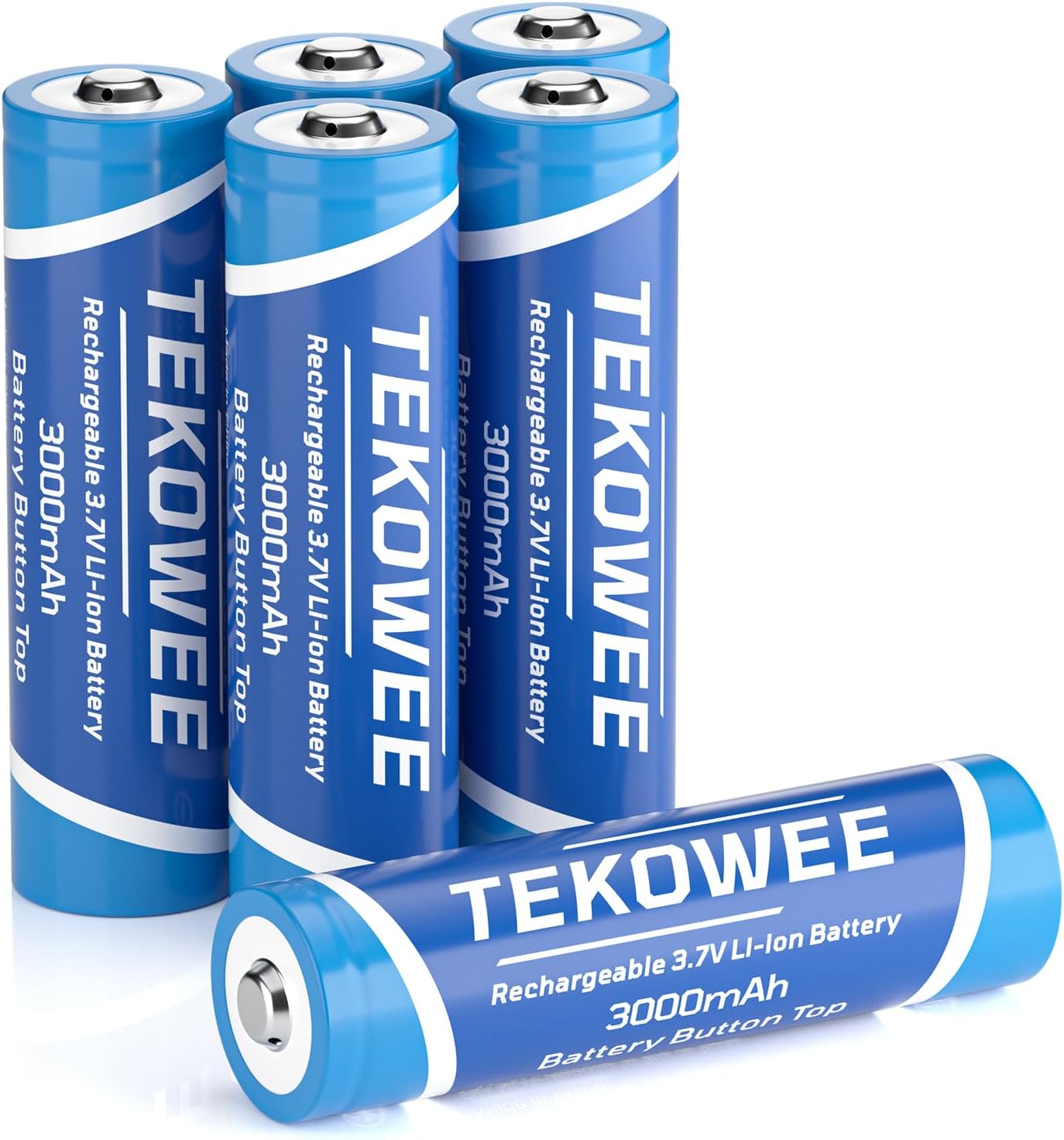 TEKOWEE 6 Pack 3.7V Rechargeable Battery Button Top 3.7V Batteries for Headlamp, LED Flashlight, LED...