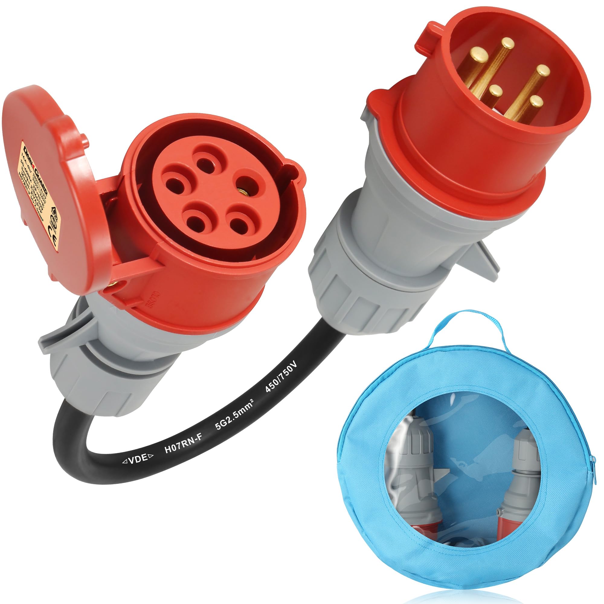 Adattatore CEE da 32A a 16A 5 Poli per Caricatore EV, 400V Adattatore ad Alta Corrente 32A Maschio a 16A Femmina 5 Pin, Cavo CEE H07RN-F 5G 2.5mm² EN60309