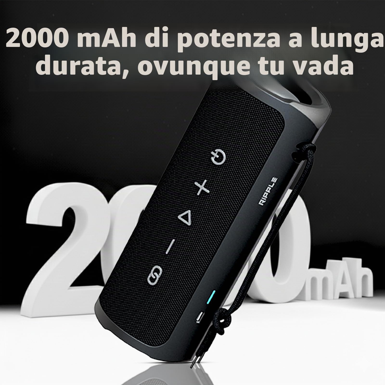 HiFuture Altoparlante Bluetooth portatile Ripple da 30 W - Nero | Impermeabile IPX7, 12 ore di riproduzione, accoppiamento TWS, Bass Boost, ricarica USB-C, design robusto