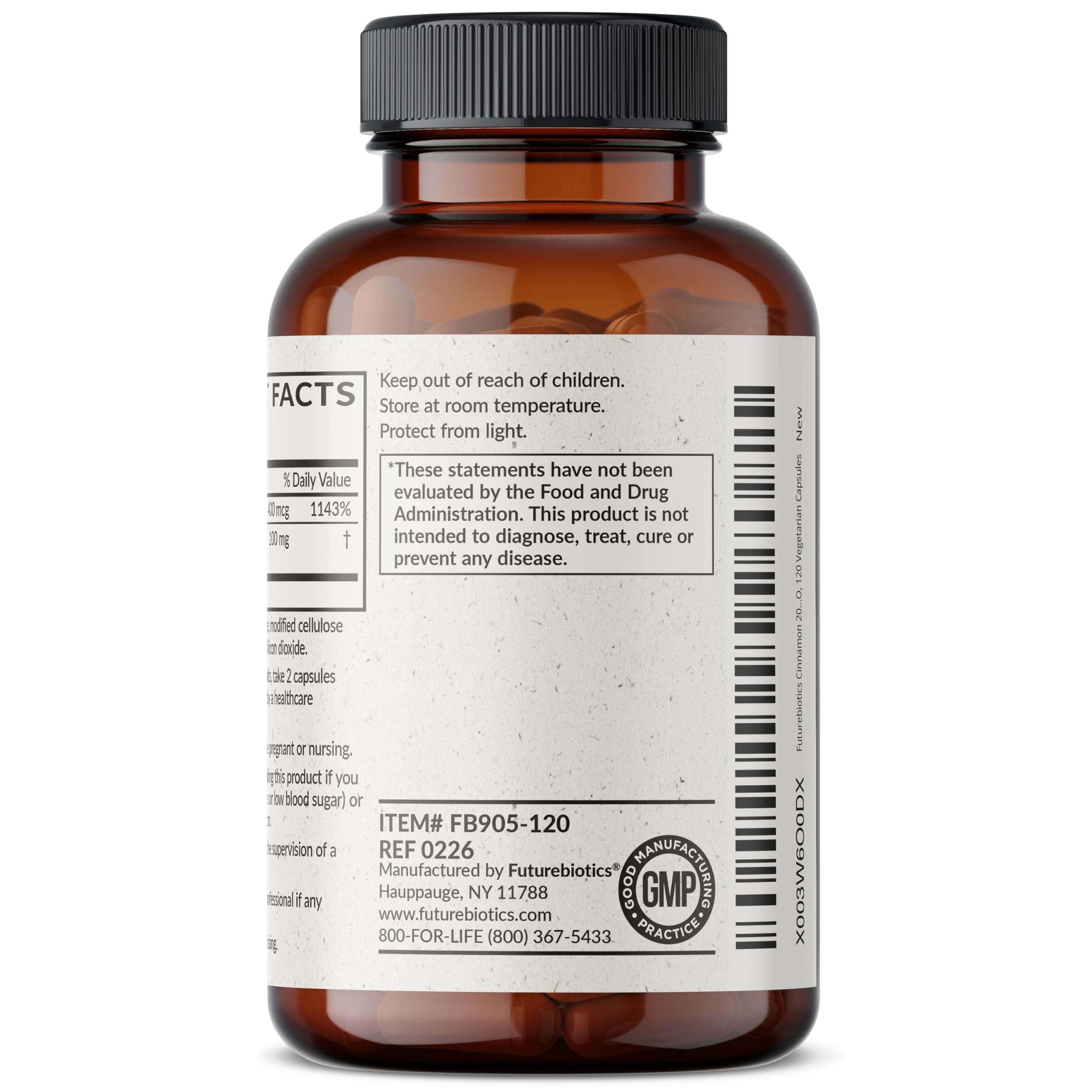 Futurebiotics Cinnamon Plus Chromium Picolinate Supplement, High Potency Chromium, Non-GMO, 120 Vegetarian Capsules — Amazon image 5