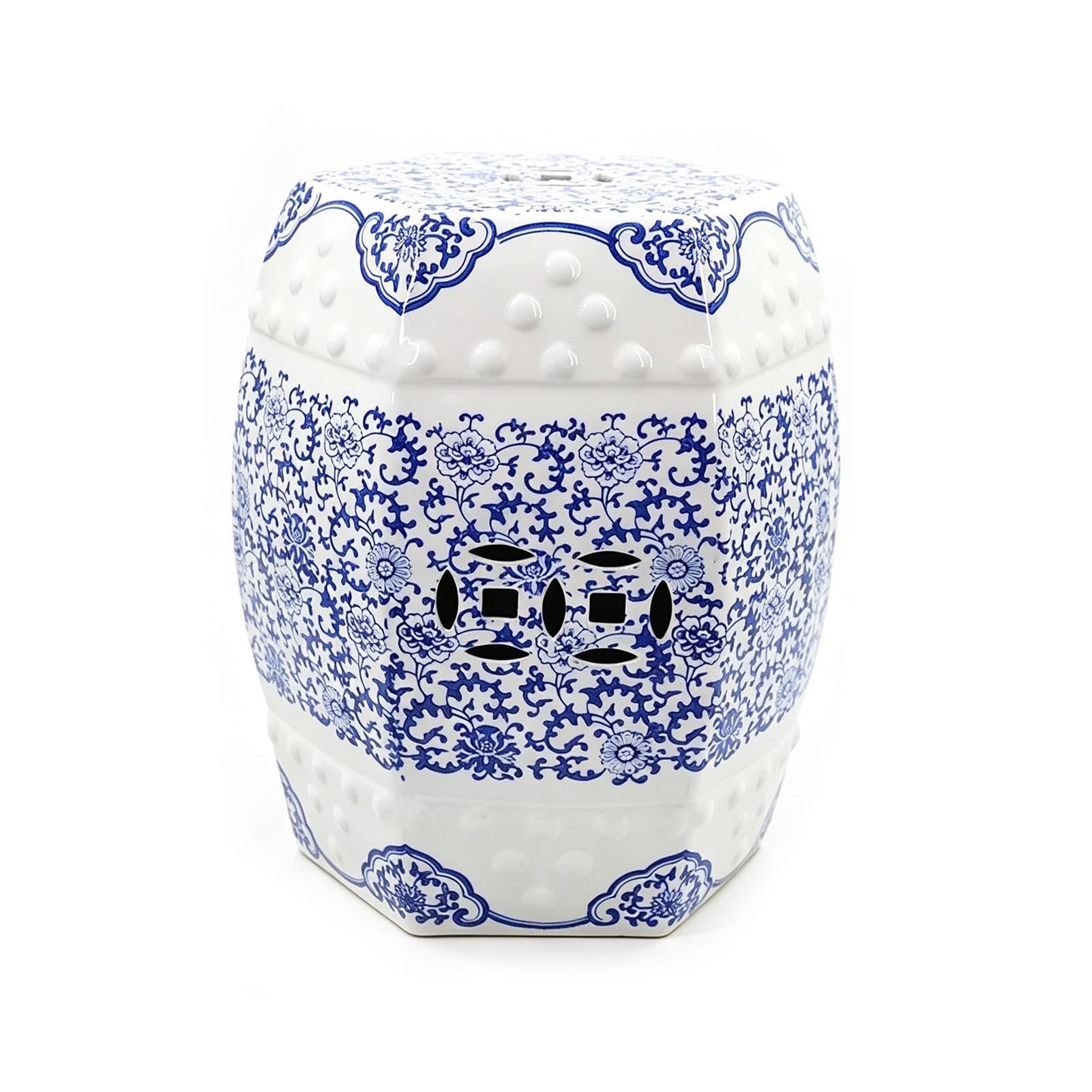 Ceramiczny Stołek Ogrodowy-dekoracyjny Stołek Chinoiserie Na Stolik Na Zewnątrz-do Wewnętrznego Ogrodu I Patio-akcent Wystroju Domu-17,3 "H