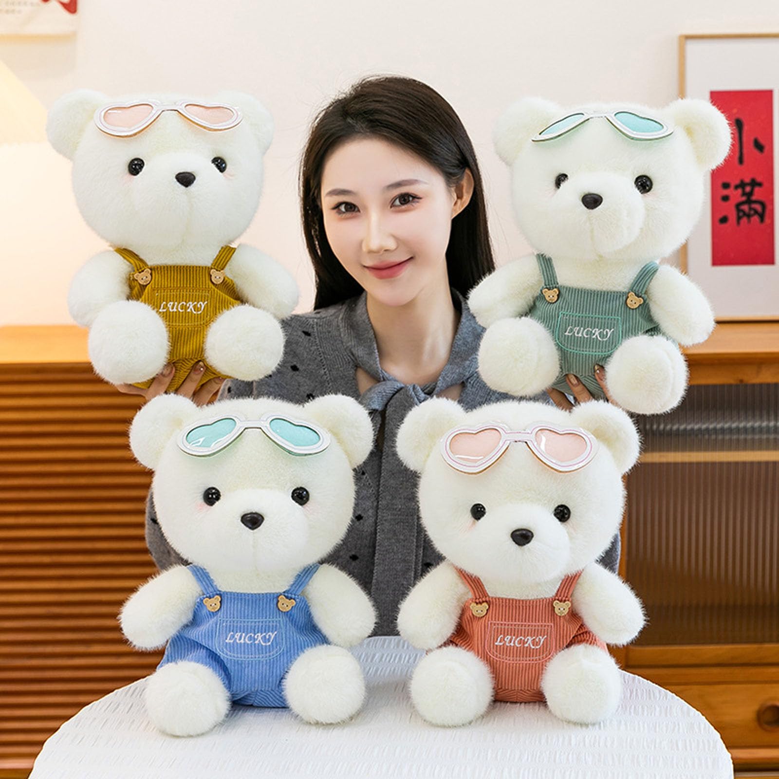 Kuscheltier Teddybär, Teddybär Plüschtier mit Tragegurt und herzförmiger Brille, Plüsch Bären Spielzeug Stofftierpuppe, Glück Teddybären Stofftier, Geschenke für Geburtstag Valentinstag (50cm,Rosa)
