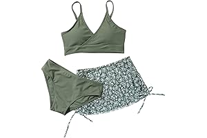 Girls 3-Piece Swimsuits: Floral Print Bikini with Ruffle and Skirt for Ages 9-14