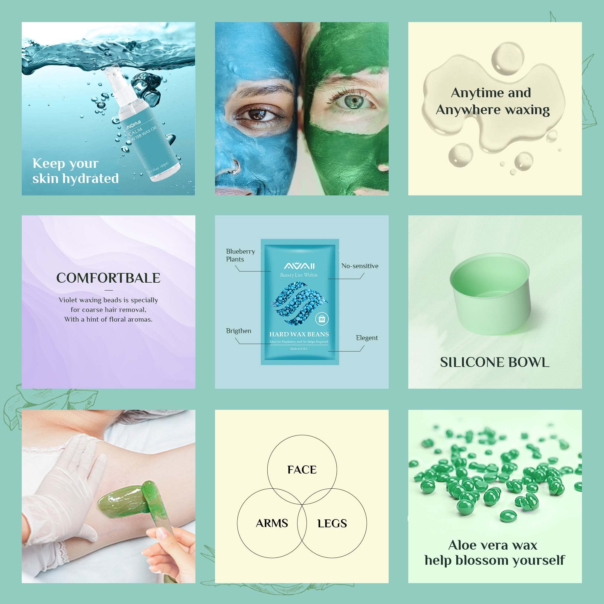 AVAII Kit D'épilation à la cire pour Femme, Chauffe Cire pour Epilation Avec Pot de Cire, 400 g de Perles de Cire Dure Pour le visage, Les Bras, Les Jambes et le Bikini