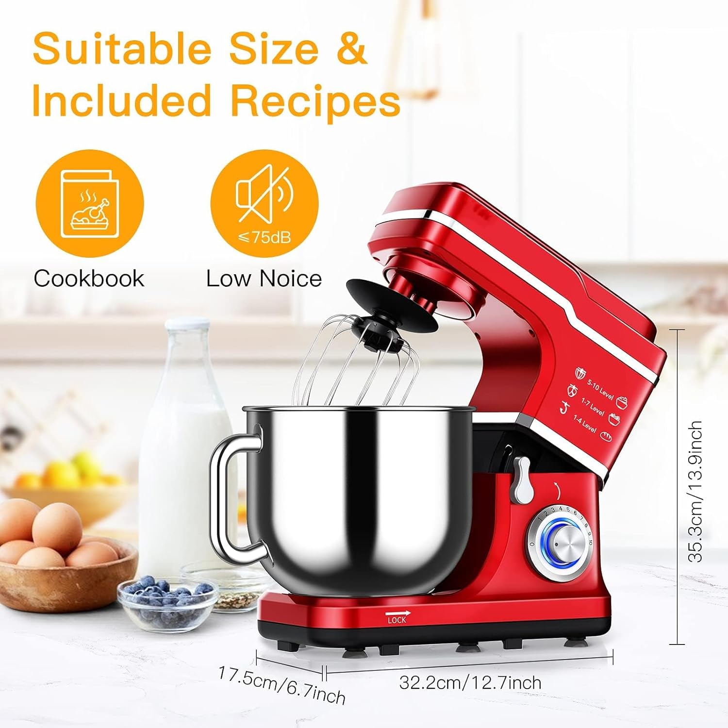 7.5QT Stand Mixer, 660W Powerful Dough Mixer, 10-Speed Tilt-Head Electric Food Mixer with Stainless Steel Bowl, Baking, Bread, Cake, Cookie, Easy Clean, Heavy Duty Home Kitchen Mixer