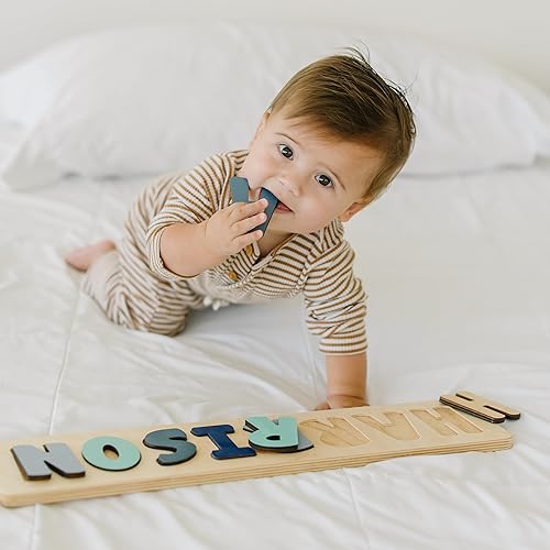 Miniatura 5 de Personalized Wooden Name Puzzle for Kids, Handmade in USA by Bloom Owl, Custom Baby Gifts for Boys and Girls Easter or First Birthday, Montessori