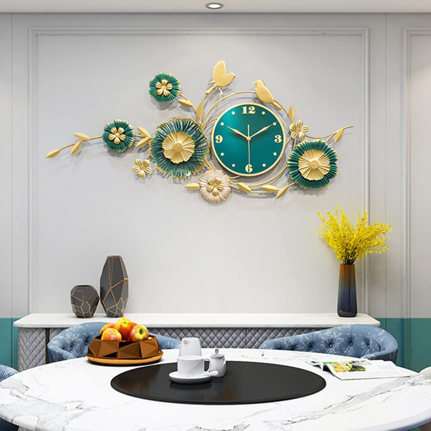 Reloj Pared Reloj De Pared Metal Moderno, Decoración para Cocina, Dormitorio, Sala Estar, Granja Decoración Interior(100 * 46cm)