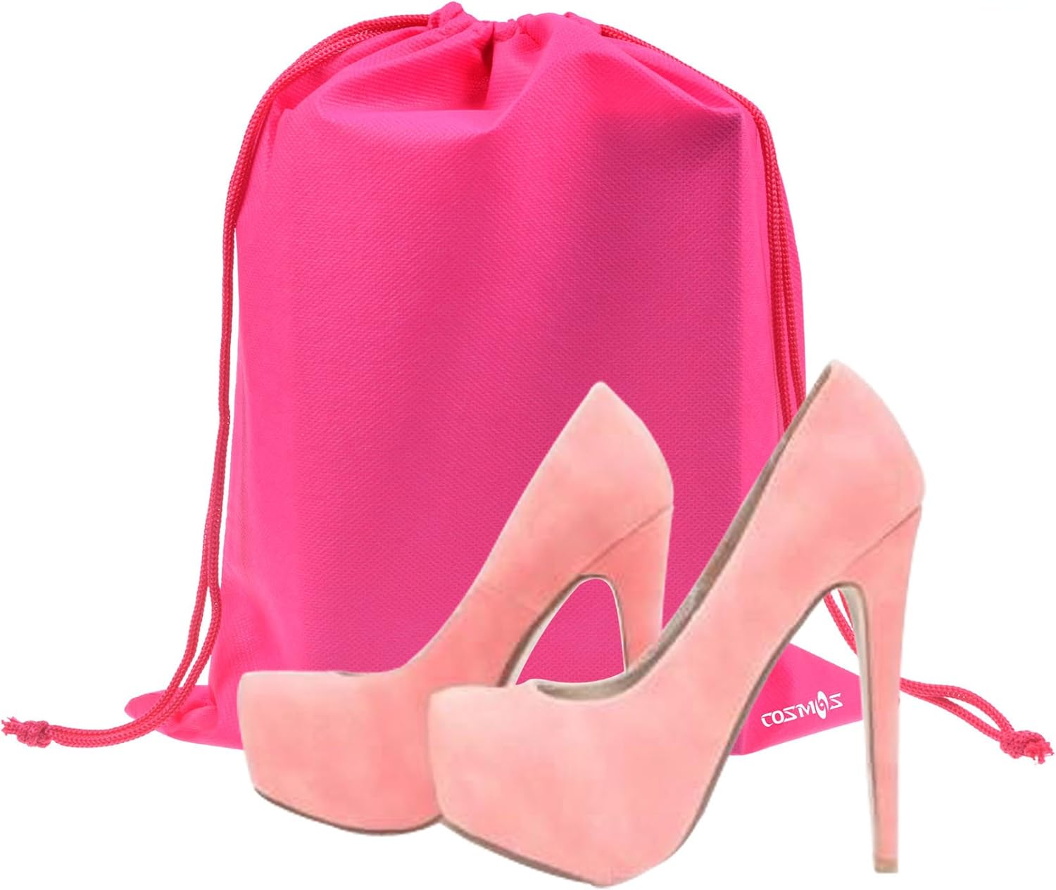 Cosmos 10 Pcs Travel Shoe Bags Shoe Organizer Pouch Storage String Bags for Travel Trip Carrying Packing, Dust-proof Non-Woven Fabric in Drawstring, 13.75" x 11" (Hot Pink) - Image 2